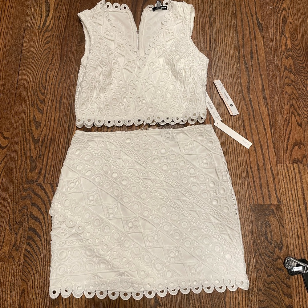 Aqua white lace two piece set